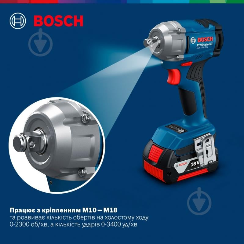 Гайковерт акумуляторний Bosch Professional GDS 18V-350 350 Нм 06019M5021 - фото 17 Гайковерт акумуляторний Bosch Professional GDS 18V-350 350 Нм 06019M5021 - фото 17