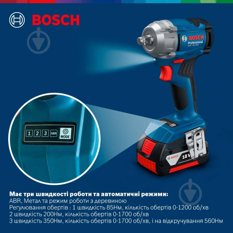 Гайковерт акумуляторний Bosch Professional GDS 18V-350 350 Нм 06019M5021 - фото 18 Гайковерт акумуляторний Bosch Professional GDS 18V-350 350 Нм 06019M5021 - фото 18
