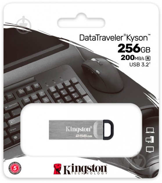 Флеш-память USB Kingston DataTraveler Kyson 256 ГБ USB 3.2 silver (DTKN/256GB) - фото 4