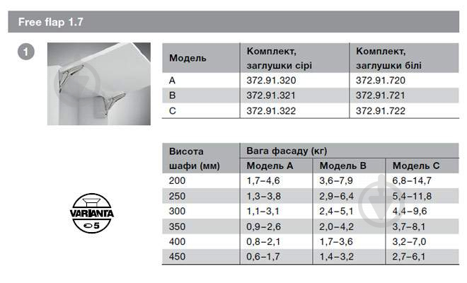 Подъемный механизм фасада Hafele Free Flap 1.7 модель B 372.91.407 механический с доводчиком - фото 2