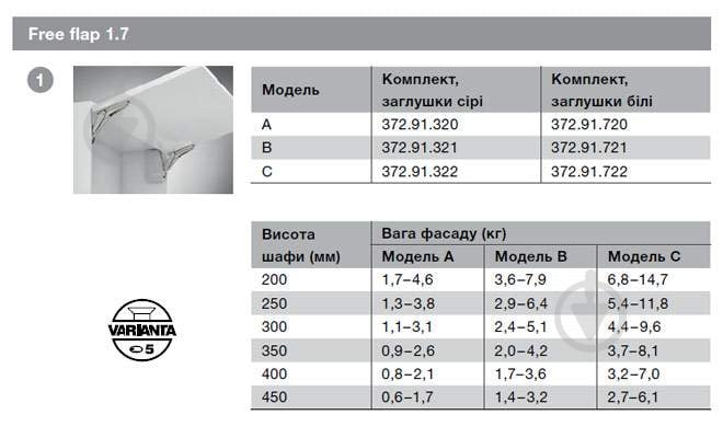 Підйомний механізм фасаду Hafele Free Flap 1.7 модель С 372.91.408 механічний з доводчиком - фото 2