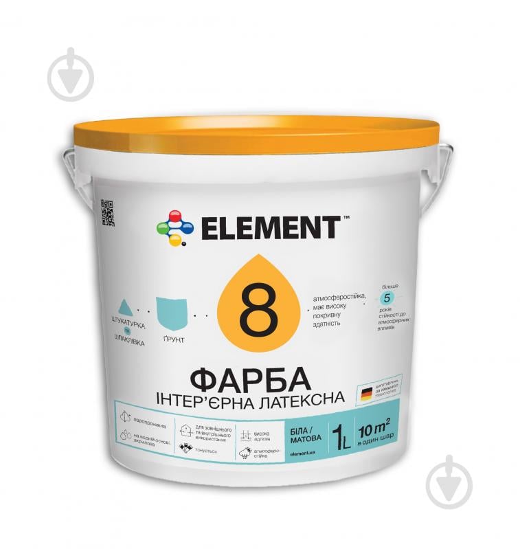 Краска акриловая водоэмульсионная Element 8 мат белый 1 л - фото 1