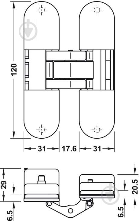 Петля Hafele 927.91.344 K8000 HD 180° 120x120x79x20,5 мм матовий хром універсальна 1 шт. - фото 2