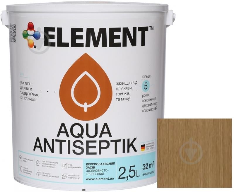 Лазурь-антисептик Element Aqua дуб шелковистый глянец 2,5 л - фото 2
