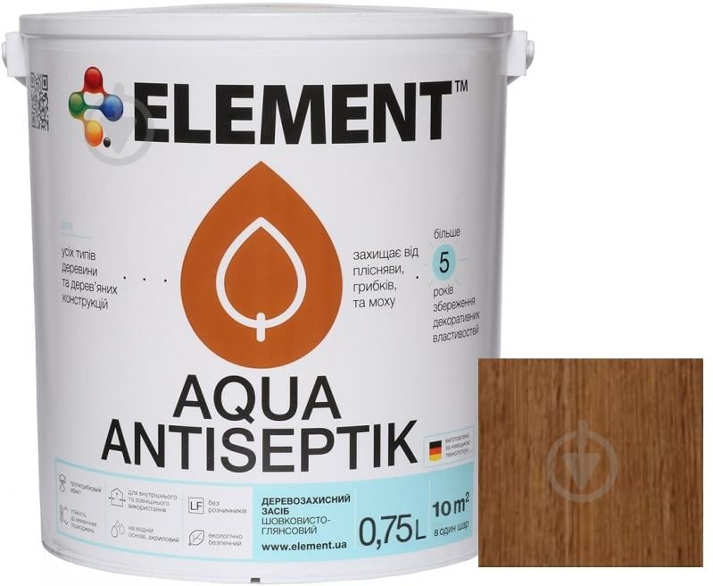 Лазур-антисептик Element Aqua горіх шовковистий глянець 0,75 л - фото 2