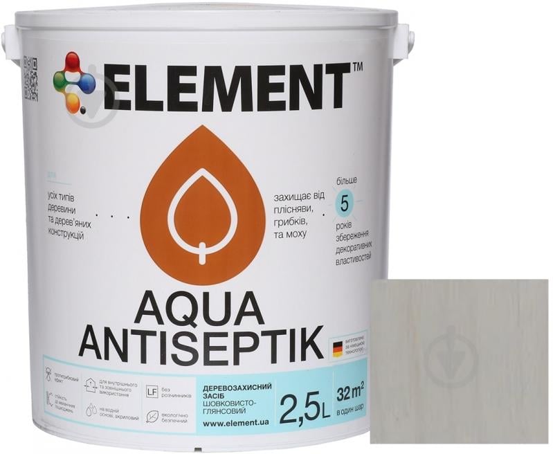 Лазурь-антисептик Element Aqua белый шовковистий глянець 2,5 л - фото 2