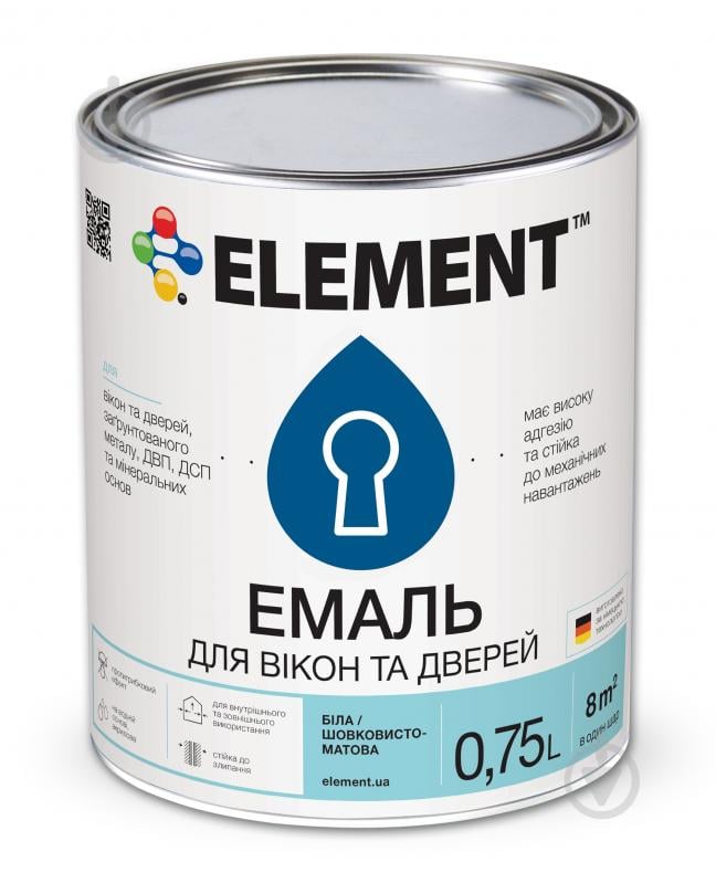 Емаль Element акрилова для вікон та дверей білий шовковистий мат 0,75 л - фото 1