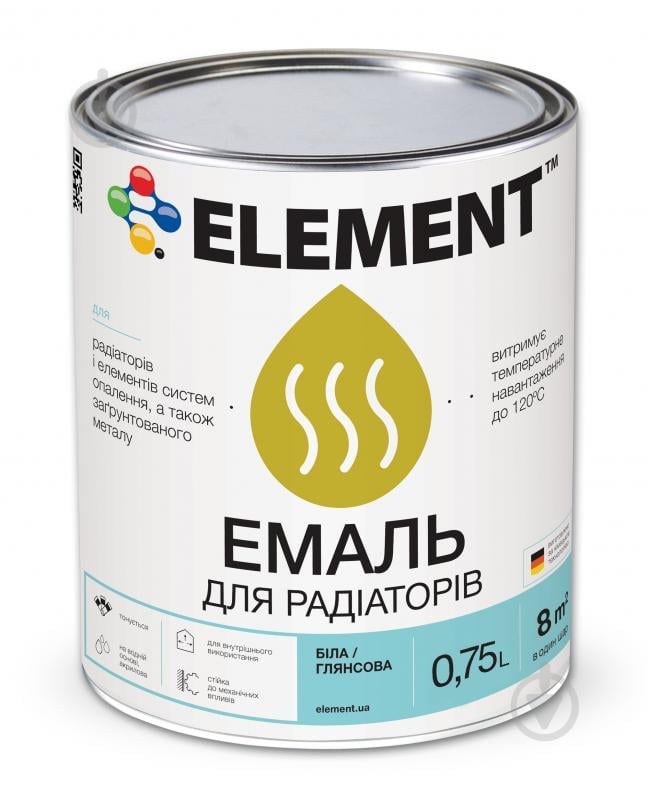 Эмаль Element акриловая для радиаторов белый глянец 0,75 л - фото 1 Эмаль Element акриловая для радиаторов белый глянец 0,75 л - фото 1