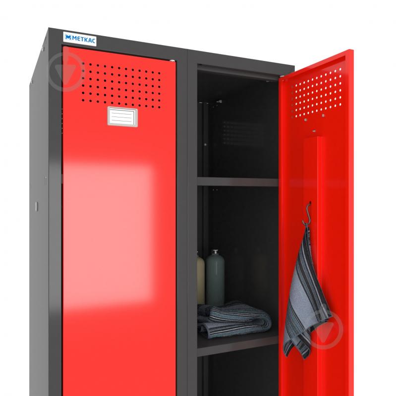 Шкаф для одежды (локеры) Меткас двойная 300/2-2U,1800х600х500 мм, стенки 9005RAL(антрацит), фасады 3020RAL(красный) - фото 3 Шкаф для одежды (локеры) Меткас двойная 300/2-2U,1800х600х500 мм, стенки 9005RAL(антрацит), фасады 3020RAL(красный) - фото 3