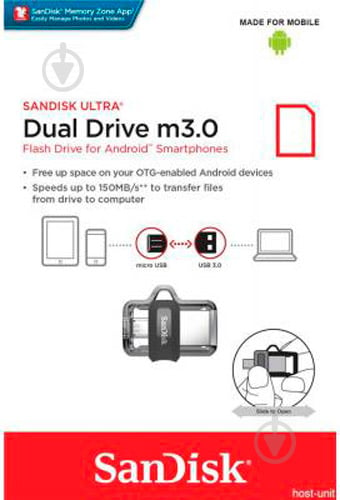 Флеш-память USB SanDisk 64 ГБ USB 3.0 / microUSB (OTG) grey (SDDD3-064G-G46) - фото 7