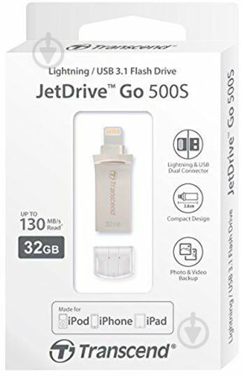 Флеш-память USB Transcend 32 ГБ LightningUSB 3.1 silver (TS32GJDG500S) - фото 5