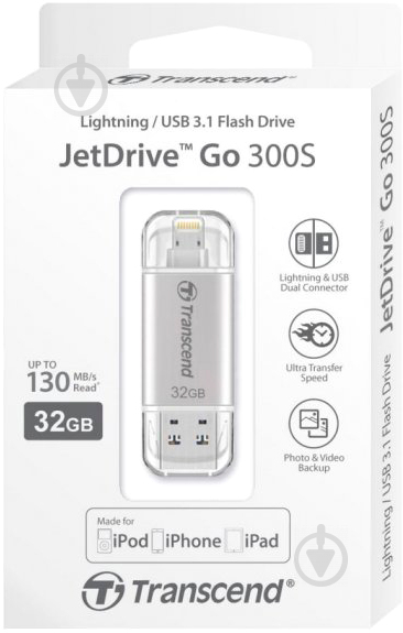 Флеш-пам'ять USB Transcend 32 ГБ LightningUSB 3.1 grey (TS32GJDG300S) - фото 5