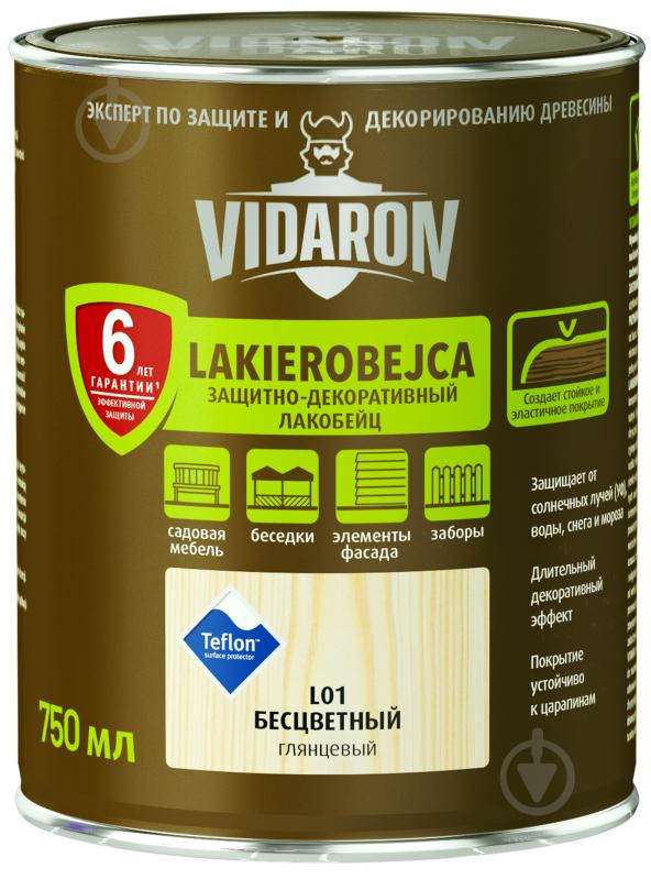 Лакобейц Vidaron Захисно-декоративний безбарвний L01 глянець 0,75 л - фото 1