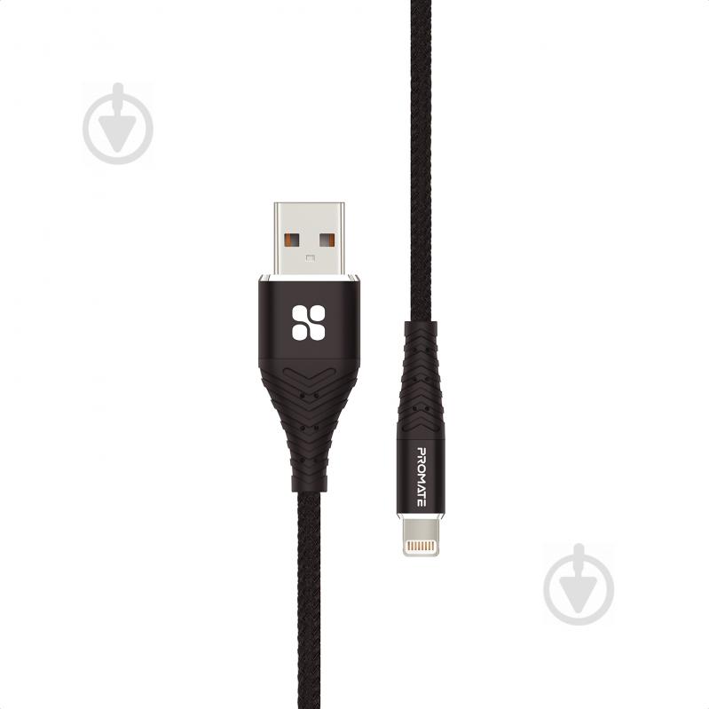 Кабель Promate iCord-1 USB - Lightning 2.4А черный (icord-1.black) - фото 1