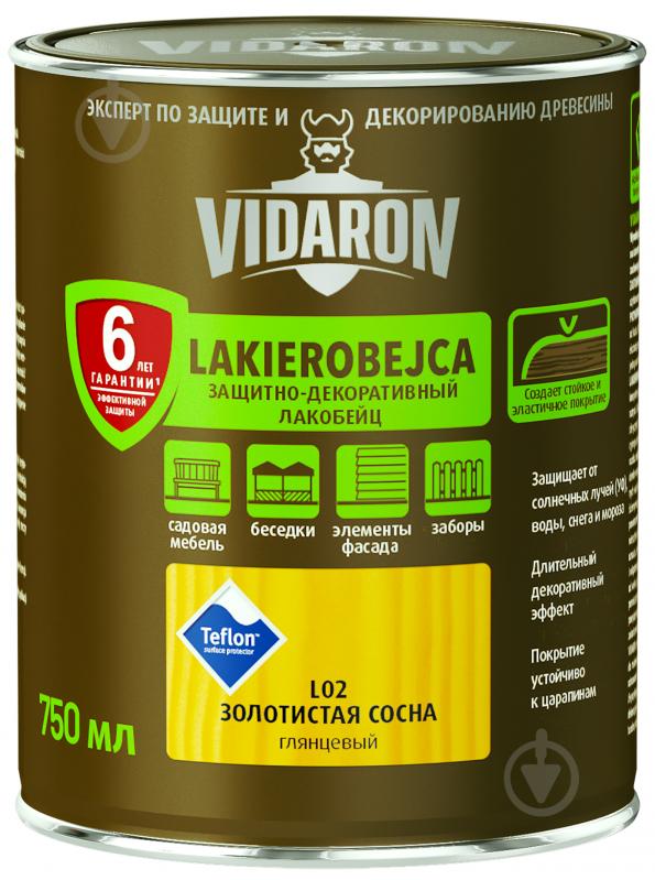 Лакобейц Vidaron Защитно-декоративный золотая сосна L02 глянец 0,75 л - фото 1