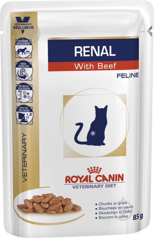 Корм вологий Royal Canin для котів RENAL BEEF FELINE (Ренал віз Біф Фелін) пауч рис, борошно з зернових культур 85 г - фото 1