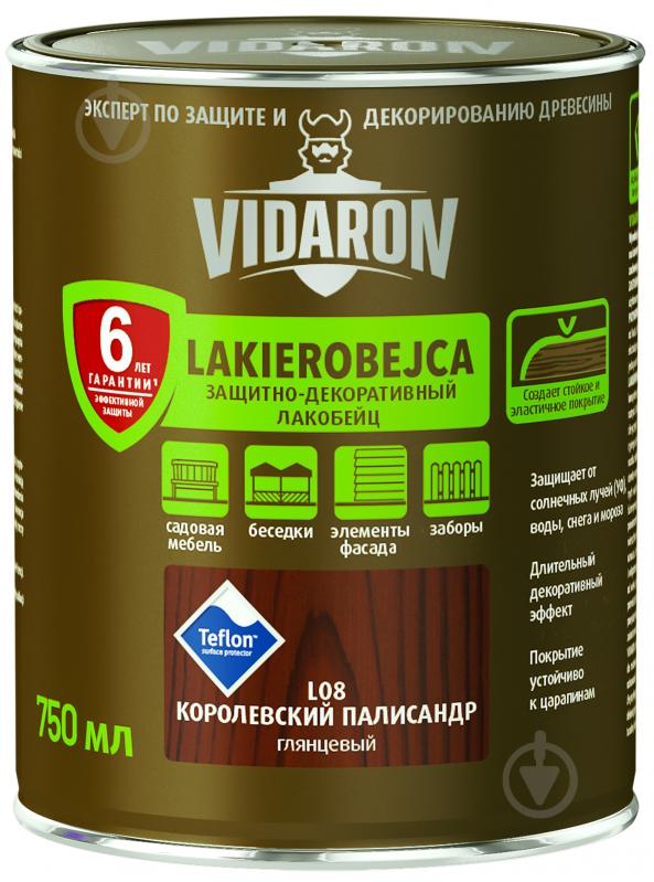 Лакобейц Vidaron Захисно-декоративний королівський палісандр L08 глянець 0,75 л - фото 1