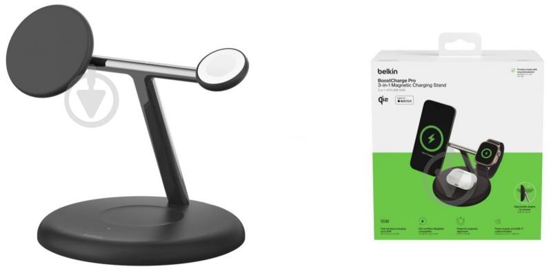 Беспроводное зарядное устройство Belkin 3в1 Magnetic Adjustable Pad Qi2 15 Вт Black - фото 7 Беспроводное зарядное устройство Belkin 3в1 Magnetic Adjustable Pad Qi2 15 Вт Black - фото 7