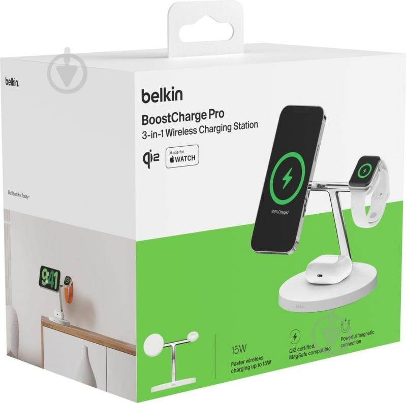 Беспроводное зарядное устройство Belkin 3в1 Magnetic Pad Qi2 15 Вт White - фото 6 Беспроводное зарядное устройство Belkin 3в1 Magnetic Pad Qi2 15 Вт White - фото 6