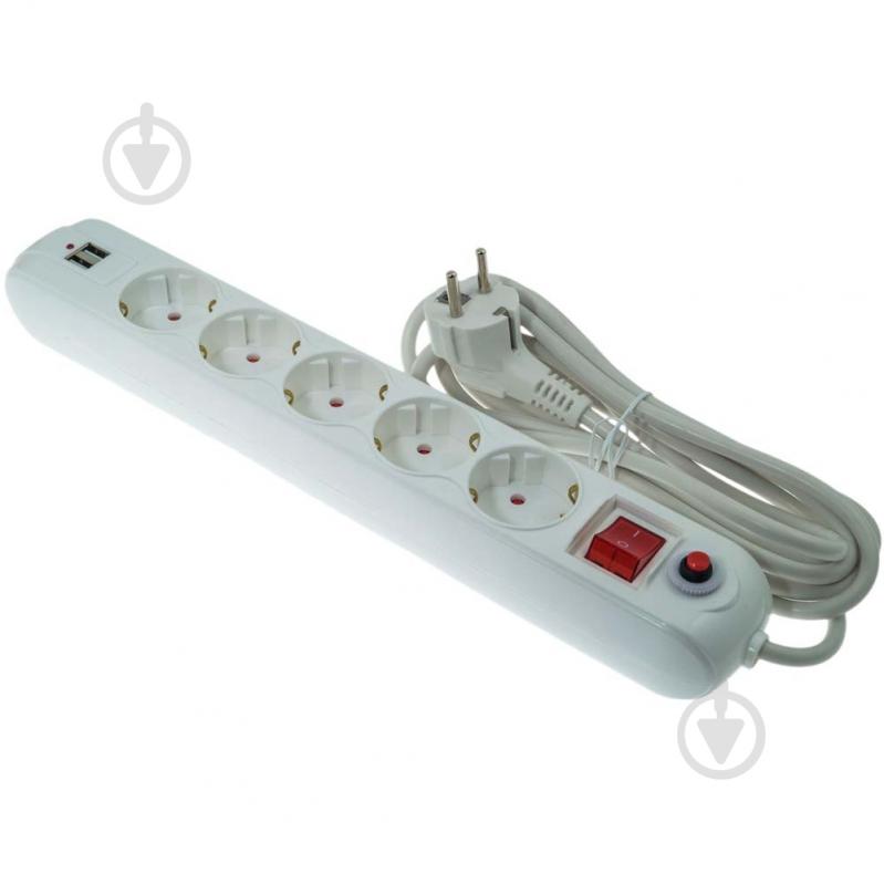 Фильтр-удлинитель Quantum с выключателем, 2-USB, защита CP/SP с заземлением 5 гн. белый 3 м QM-9F50303 - фото 3