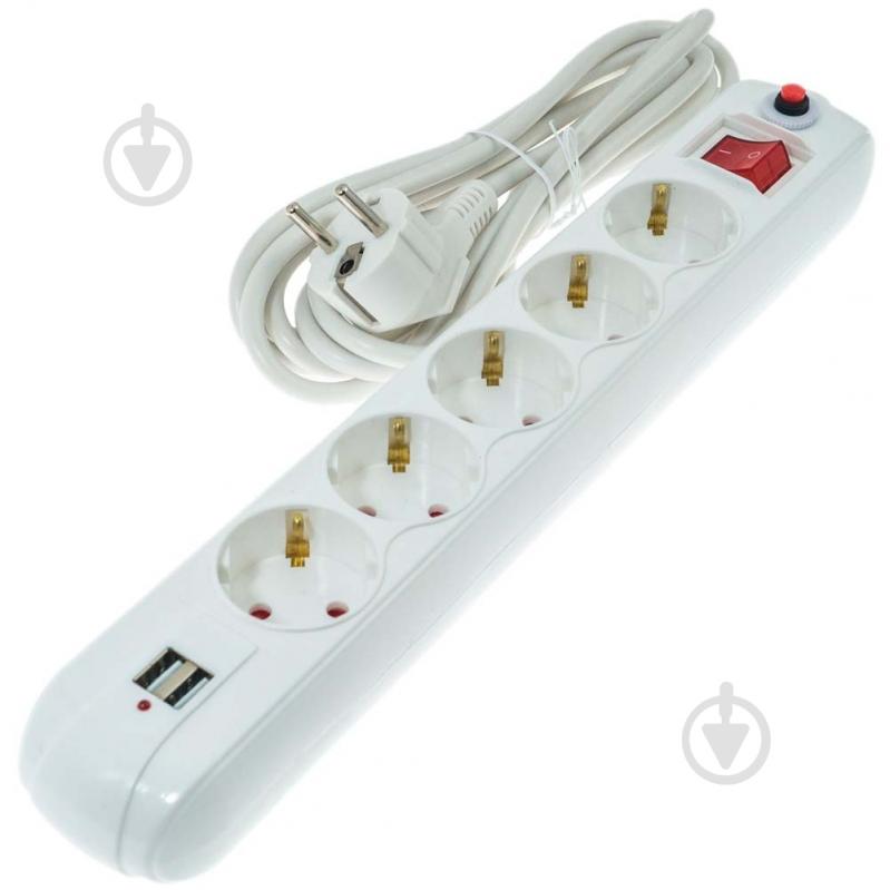 Фильтр-удлинитель Quantum с выключателем, 2-USB, защита CP/SP с заземлением 5 гн. белый 3 м QM-9F50303 - фото 1