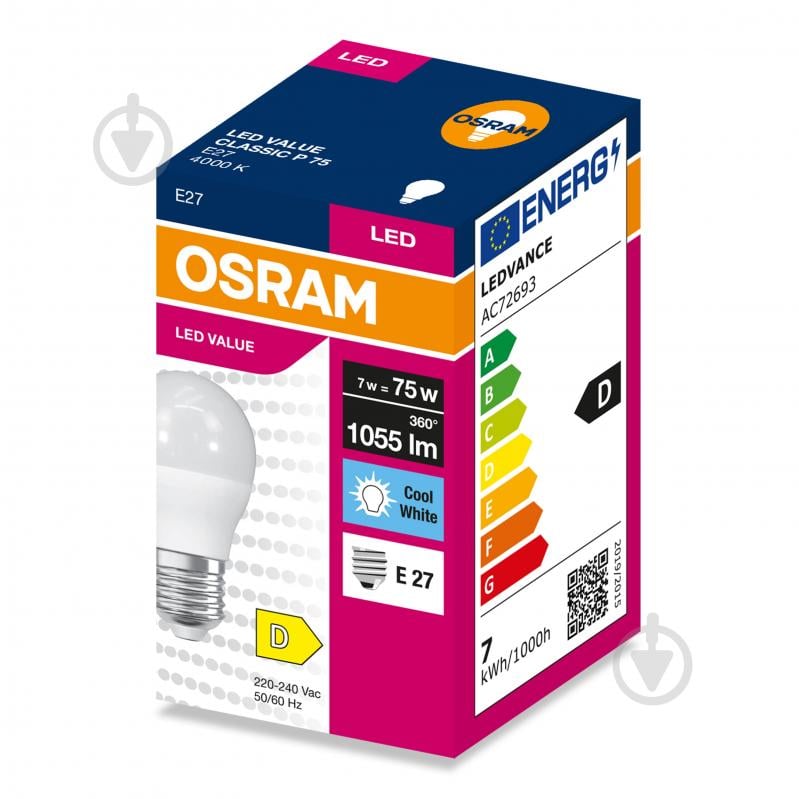 Лампа світлодіодна Ledvance VALUE 7,5 Вт P45 E27 220 В 4000 К - фото 4