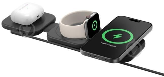 Беспроводное зарядное устройство Belkin 3в1 Travel Pad Wireless Qi2 15 Вт Black (WIZ024VFBK) - фото 1