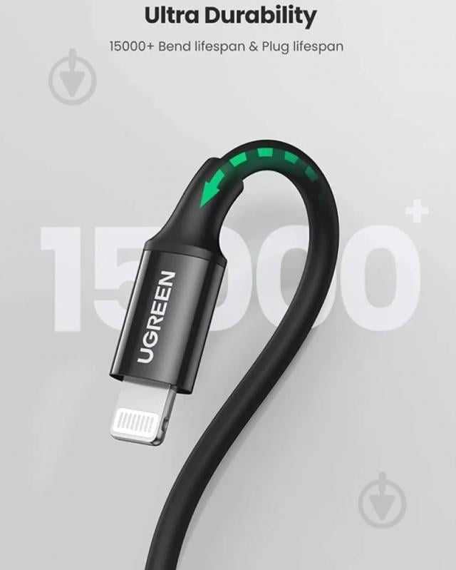 Кабель UGREEN USB 2.0 Type-C M-Lightning M 2 м черный (60752) - фото 3 Кабель UGREEN USB 2.0 Type-C M-Lightning M 2 м черный (60752) - фото 3