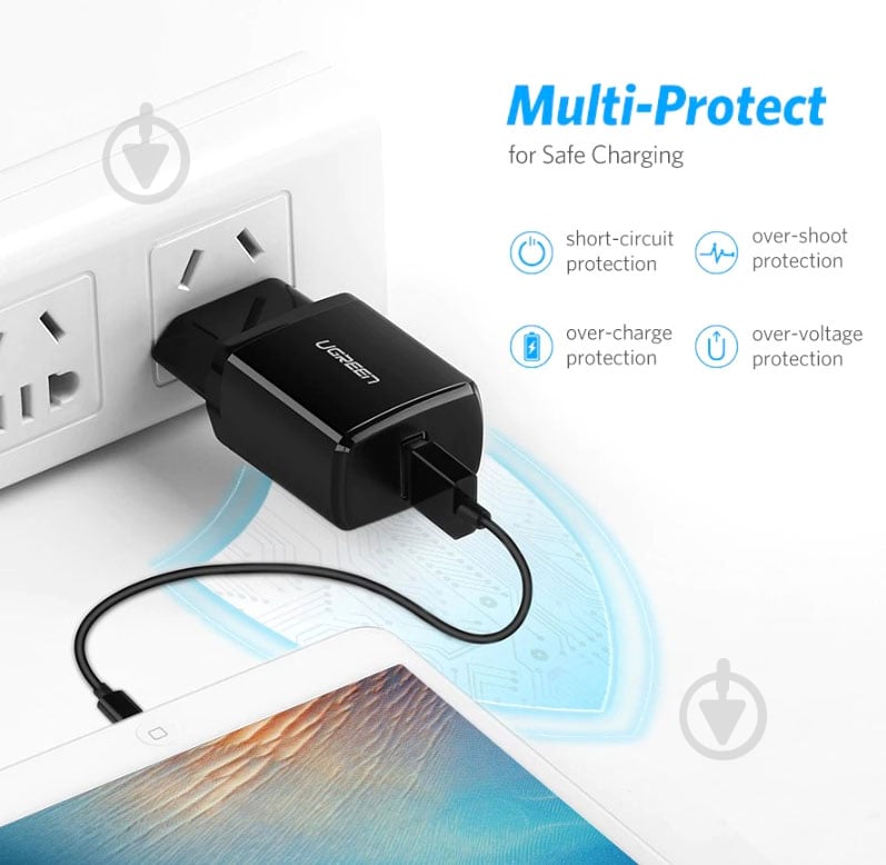 Мережевий зарядний пристрій UGREEN ED011 USB Wall Charger 2.1A Black - фото 4