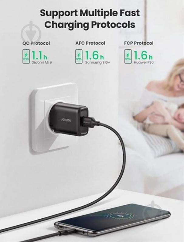 Сетевое зарядное устройство UGREEN CD122 18W QC3.0 USB Fast Charger 3A Black (70273) - фото 2