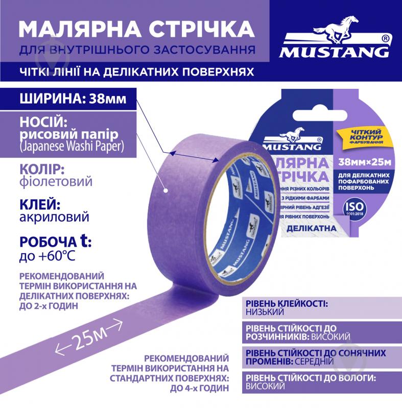 Стрічка малярна Mustang Delicate рисова фіолетова 38 мм x 25 м - фото 2