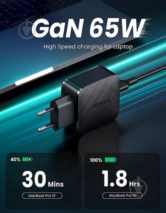 Сетевое зарядное устройство UGREEN CD217 GaN PD QC4.0 Fast Charger 65W 3A Black (70817) - фото 5