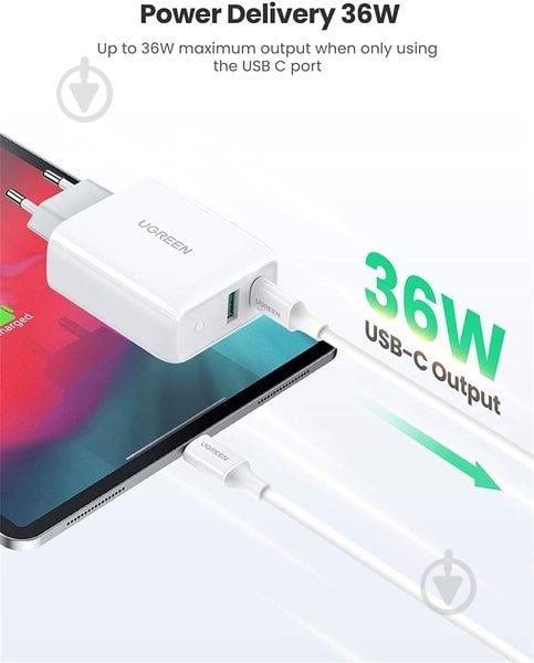 Мережевий зарядний пристрій UGREEN CD170 USB+USB Type-C Wall Charger 36W 3A White (60468) - фото 3