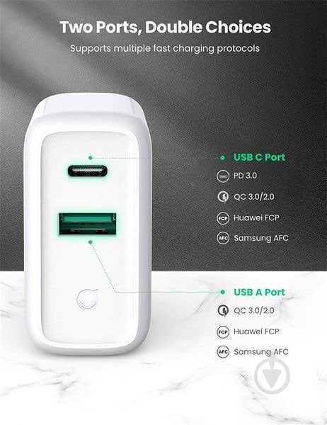 Мережевий зарядний пристрій UGREEN CD170 USB+USB Type-C Wall Charger 36W 3A White (60468) - фото 4