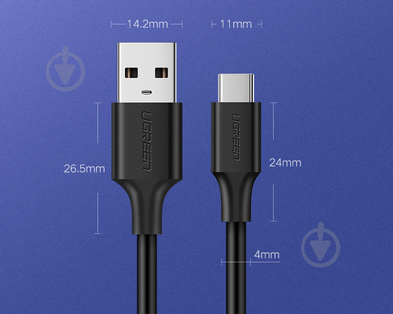 Кабель UGREEN Type-C to USB Type A 2.0 QC 3.0 3A 0,25 м black (60114) - фото 3