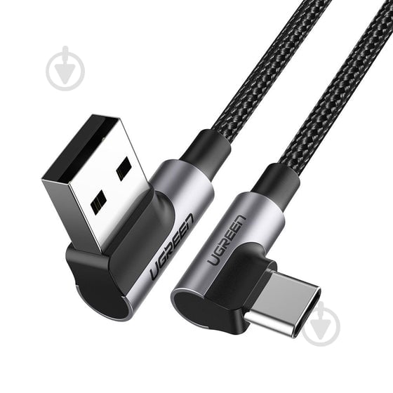 Кабель UGREEN US176 Angled USB 2.0 to Angled USB Type-C Cable Nickel Plating Aluminum Shell 3A 1 м чорний (20856) - фото 1