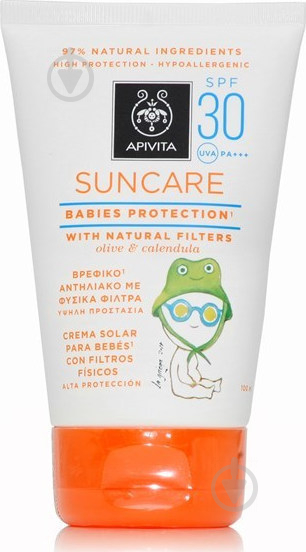 Крем солнцезащитный Apivita для младенцев с оливкой и календулой Suncare SPF3 100 мл - фото 1