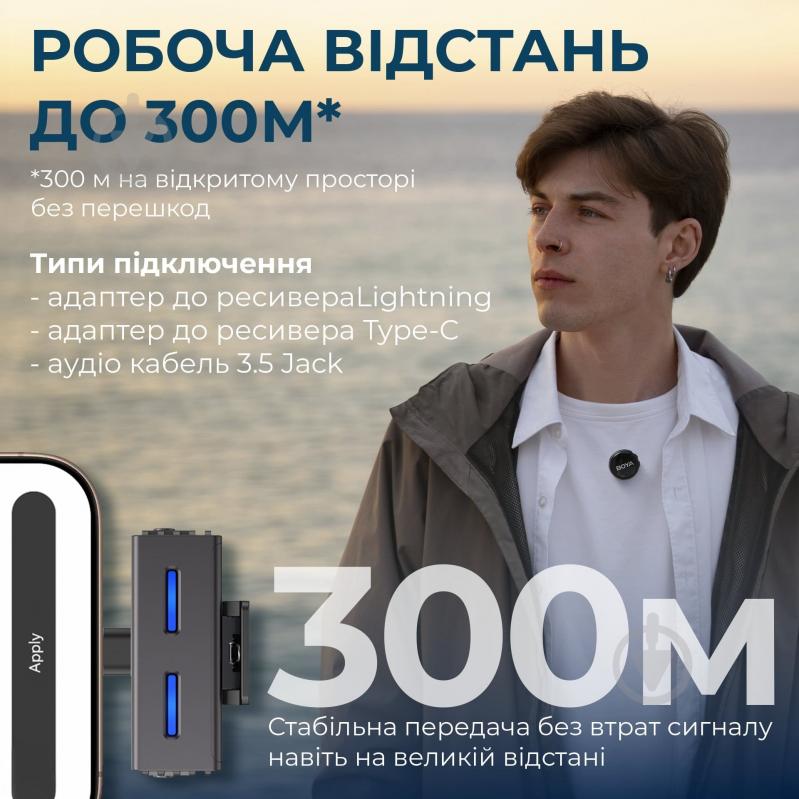 Мікрофон петличний Boya LINK 3-01 Type-C/TRS/Lightning Black (LINK 3-01) - фото 8