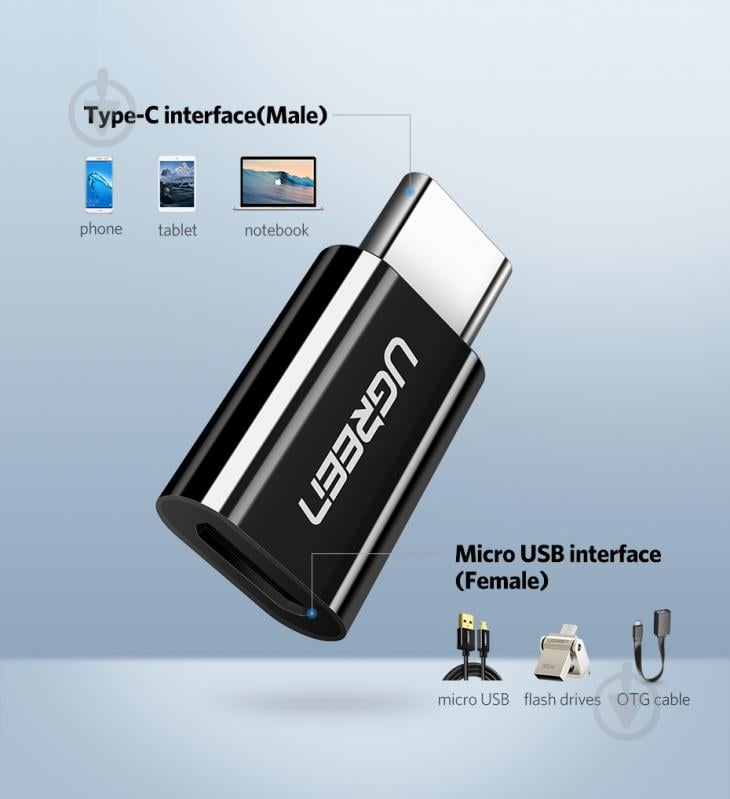 Адаптер UGREEN US157 USB Type-C to microUSB OTG Adapter чорний (30391) - фото 2