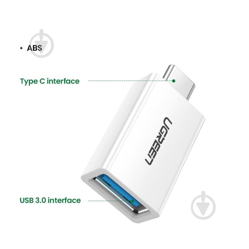 Адаптер UGREEN US173 USB Type-C to USB 3.0 Female OTG Adapter білий (30155) - фото 2