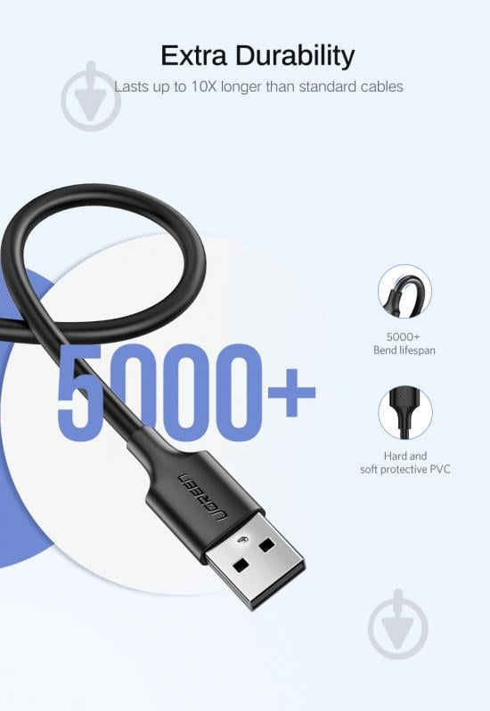 Кабель UGREEN US289 USB 2.0 to Micro Cable Nickel Plating 2A 0,25 м черный (60134) - фото 8