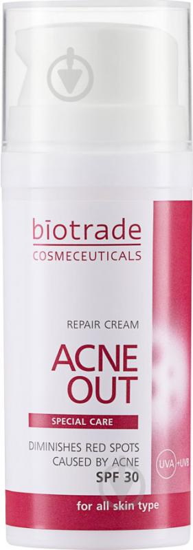 Крем денний Biotrade ACNE OUT відновлюючий з SPF 30 для шкіри з видимими дефектами та плямами постакне 30 мл - фото 1