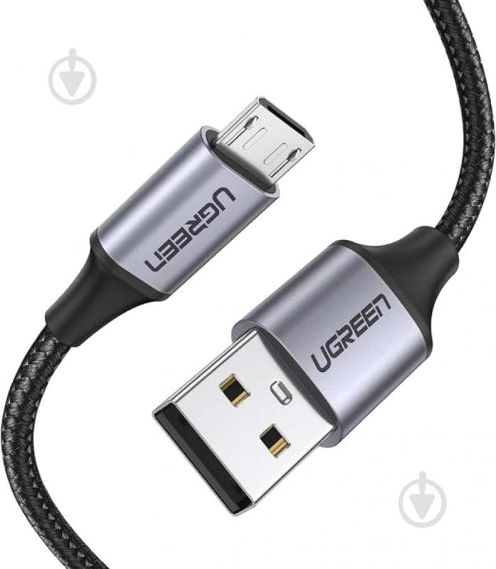 Кабель UGREEN US290 USB 2.0 to Micro Cable Nickel Plating Aluminum Braid 2A 0,25 м чорний (60144) - фото 1