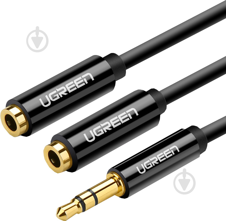 Кабель UGREEN AV123 3.5mm Stereo Audio Splitter Cable with Braid 0,2 м черный (10532) - фото 1