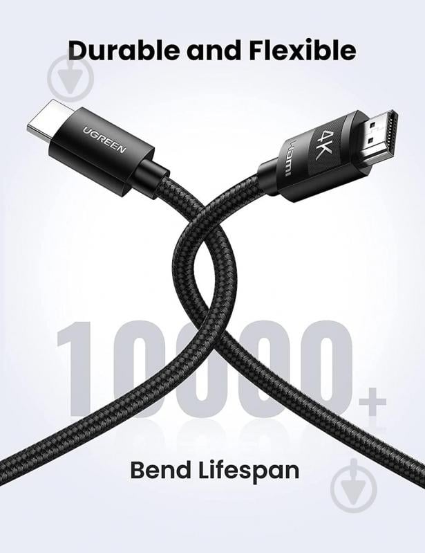 Кабель UGREEN HD119 4K HDMI Cable Male to Male Braided 2 м черный (40101) - фото 2