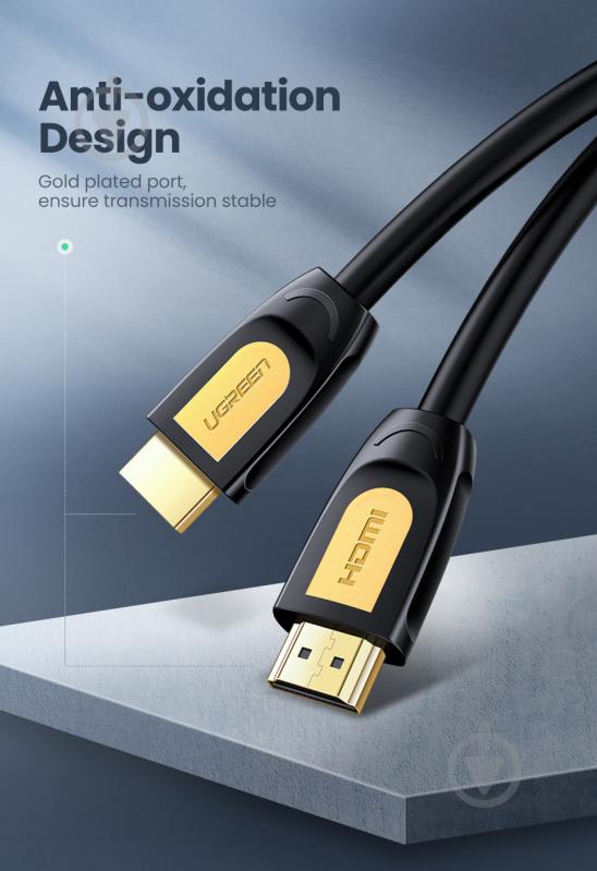 Кабель UGREEN HD101 HDMI Round Cable 1 м черный с желтым (10115) - фото 2