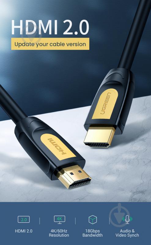 Кабель UGREEN HD101 HDMI Round Cable 1,5 м черный с желтым (10128) - фото 2