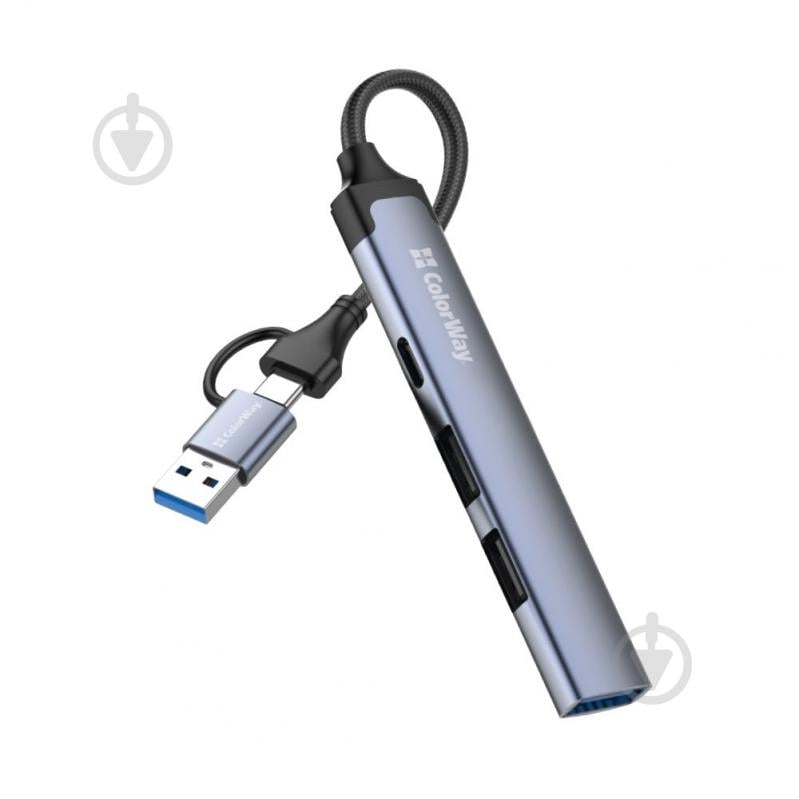USB-хаб ColorWay USB-A/USB-C 4-в-1 USB2.0х2/USB3.0/USB-C2.0 grey (CW-HUB06) - фото 1