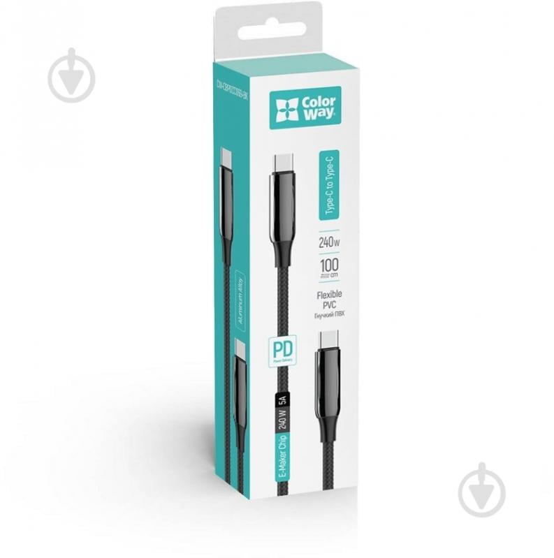 Кабель ColorWay Type-C - Type-C (PVC+Aluminum Alloy) (PD Fast Charging 240W) 5А 1 м черный (CW-CBPDCC069-BK) - фото 5 Кабель ColorWay Type-C - Type-C (PVC+Aluminum Alloy) (PD Fast Charging 240W) 5А 1 м черный (CW-CBPDCC069-BK) - фото 5