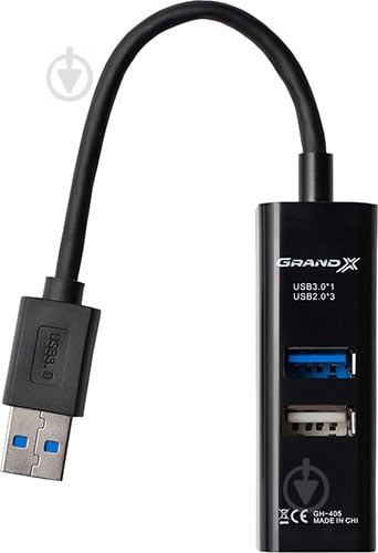 USB-хаб Grand-X  Travel 4 порта 1хUSB 3.0 + 3хUSB 2.0 black (GH-405) - фото 2